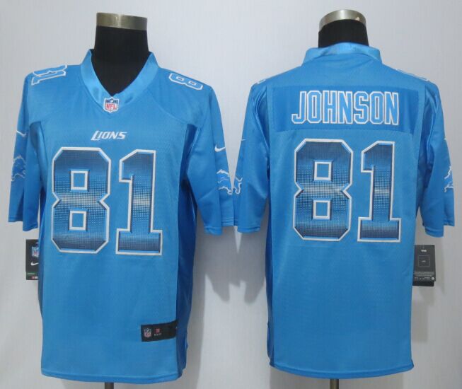 Nike Lions 81 Johnson Blue Pro Line Fashion Strobe Jersey