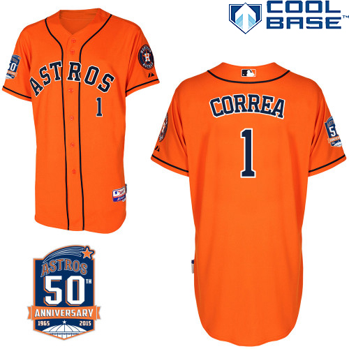 Astros 1 Carlos Correa Orange Alternate 50th Anniversary Jersey