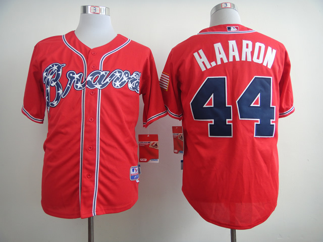 Braves 44 H.Aaron Red Cool Base Jerseys