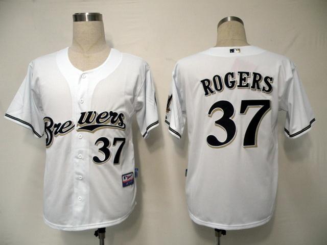 Brewers 37 Rogers white Jerseys