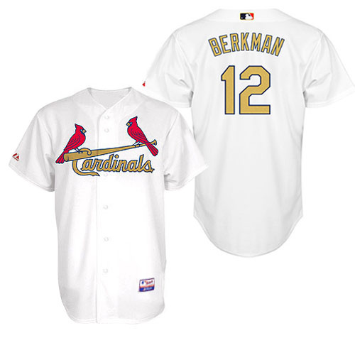 Cardinals 12 Berkman White Golden number&name Jerseys