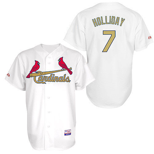 Cardinals 7 Holliday White Golden number&name Jerseys
