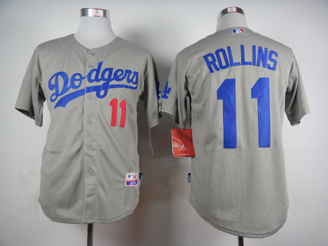 Dodgers 11 Rollins Grey Cool Base Jersey