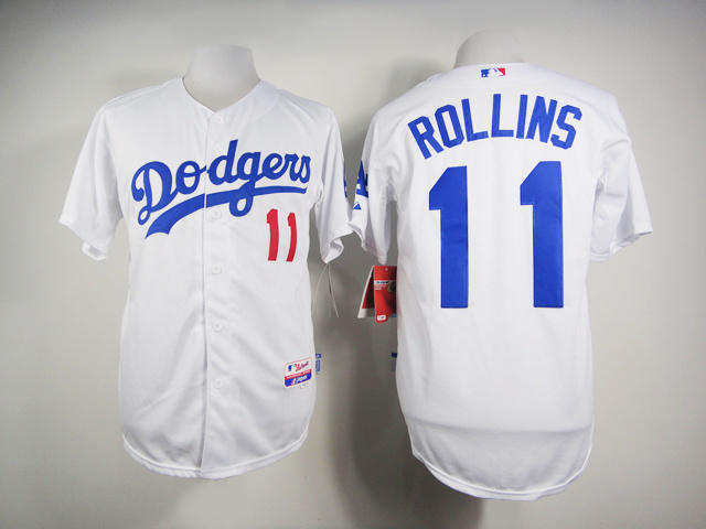 Dodgers 11 Rollins White Cool Base Jersey