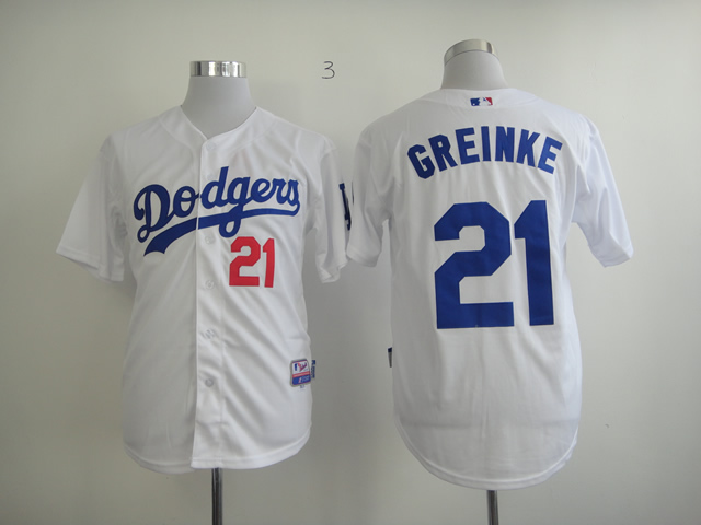 Dodgers 21 Greinke White Jerseys