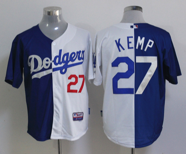 Dodgers 27 Kemp Blue&White Split Jerseys
