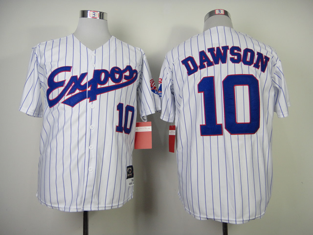Expos 10 Dawson White Blue Stripe Jerseys