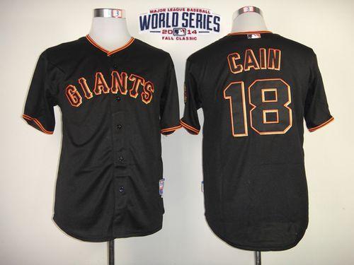 Giants 18 Cain Black 2014 World Series Cool Base Jerseys