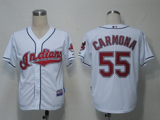 Indians 55 Carmona White Cool Base Jerseys
