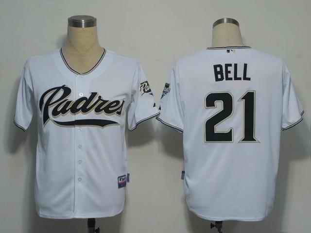 Padres 21 Bell white Cool Base Jerseys