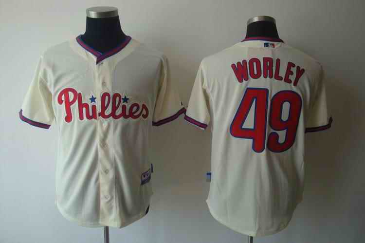 Phillies 49 Worley cream Jerseys