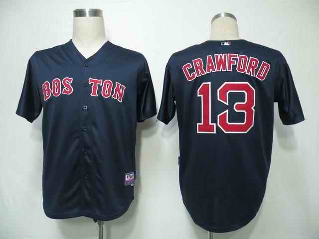 Red Sox 13 Crawford Dark Blue Jerseys