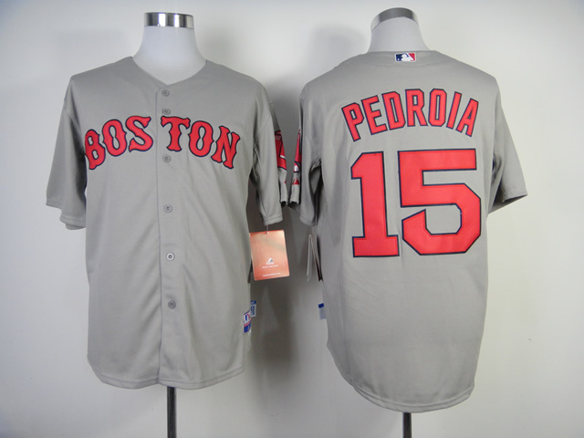 Red Sox 15 Pedroia Grey 2014 Cool Base Jerseys