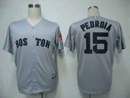 Red Sox 15 Pedroia Grey Cool Base Jerseys