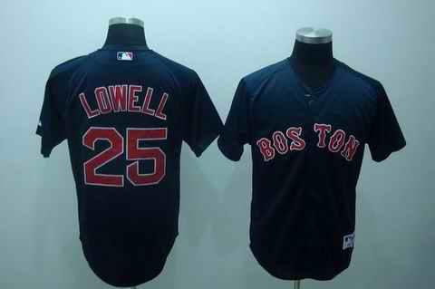 Red Sox 25 Lowell Dark Blue Jerseys
