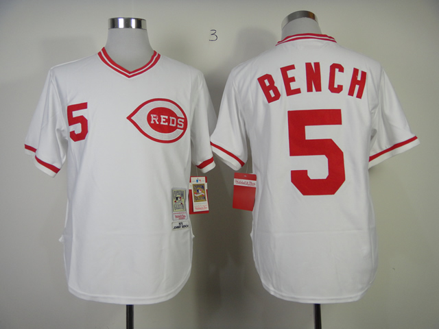 Reds 5 Bench White Throwbacl Jerseys