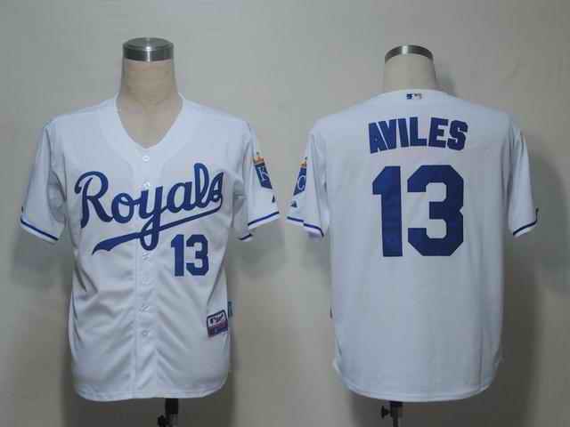 Royals 13 Aviles white blue number Jerseys