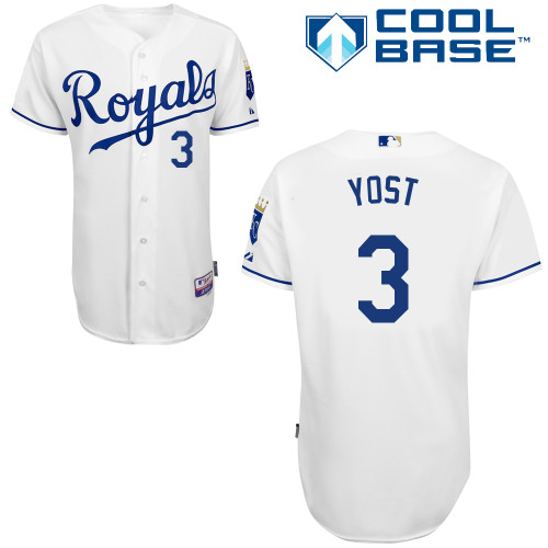 Royals 3 Yost White Cool Base Jerseys