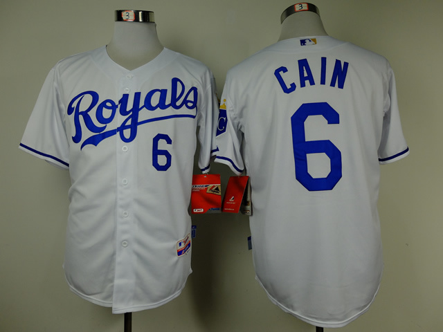 Royals 6 Cain White Cool Base Jerseys