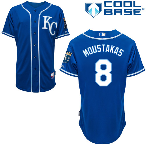 Royals 8 Moustakas Blue Alternate 2 Cool Base Jerseys