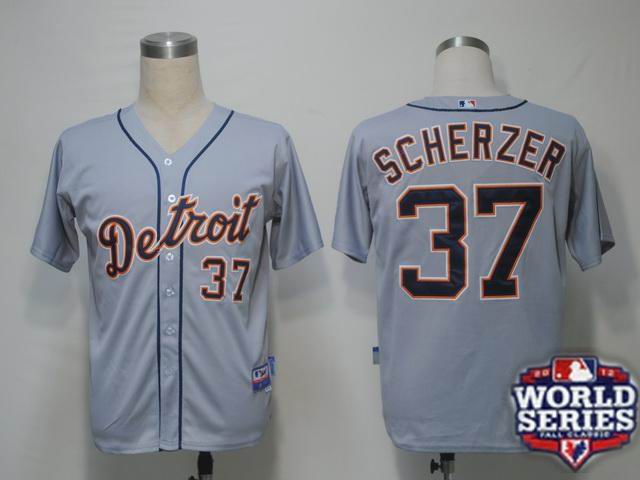 Tigers 37 Scherzer Grey 2012 World Series Jerseys