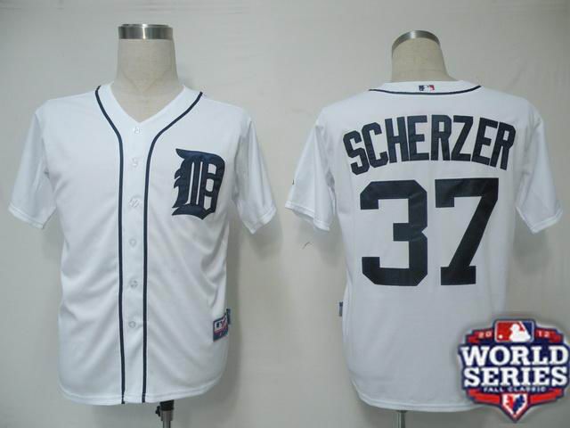 Tigers 37 Scherzer White 2012 World Series Jerseys