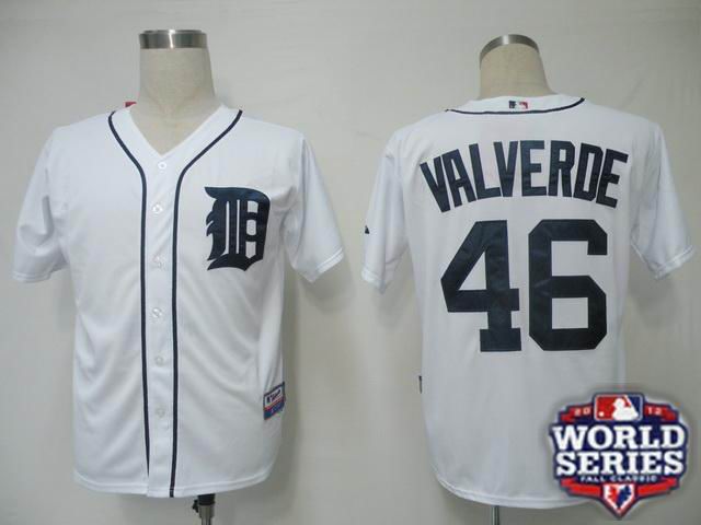 Tigers 46 Valverde White 2012 World Series Jerseys