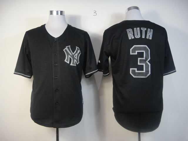 Yankees 3 Ruth Black Fashion Jerseys
