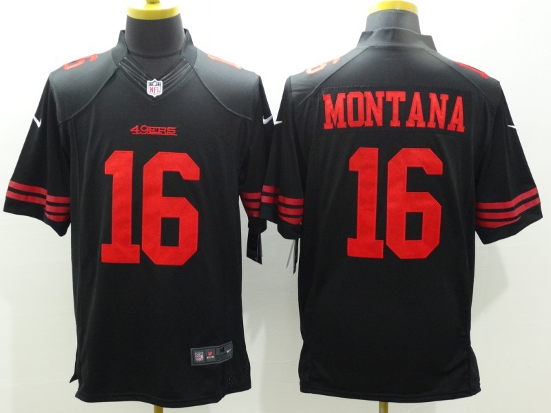 Nike 49ers 16 Joe Montana Black Limited Jersey