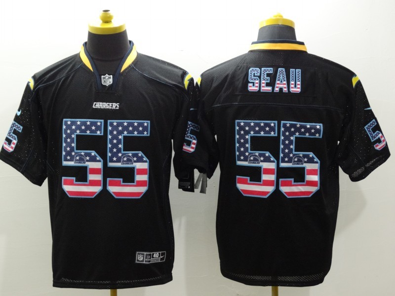 Nike Chargers 55 Junior Seau Black USA Flag Elite Jersey