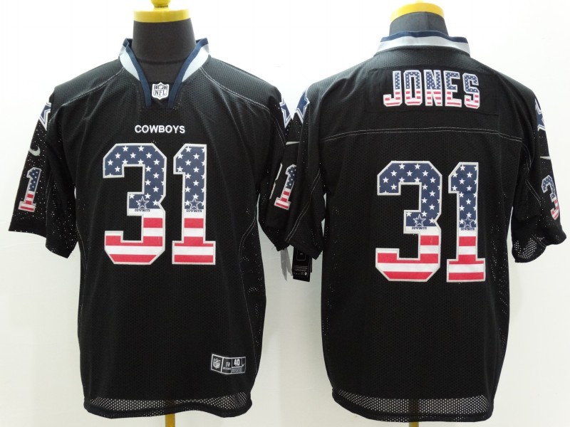 Nike Cowboys 31 Byron Jones Black USA Flag Elite Jersey