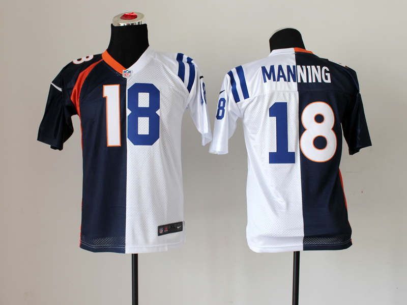 Nike Broncos 18 Peyton Manning Blue And White Split Youth Jersey