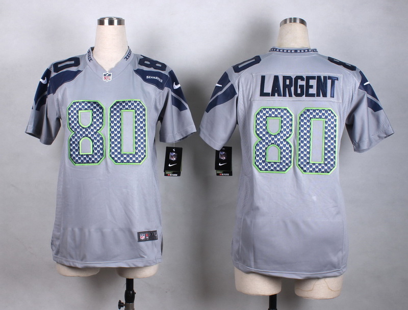 Nike Seahawks 80 Steve Largent Grey Women Game Jersey