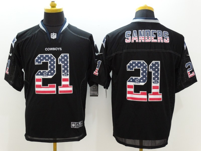 Nike Cowboys 21 Deion Sanders Black USA Flag Elite Jersey