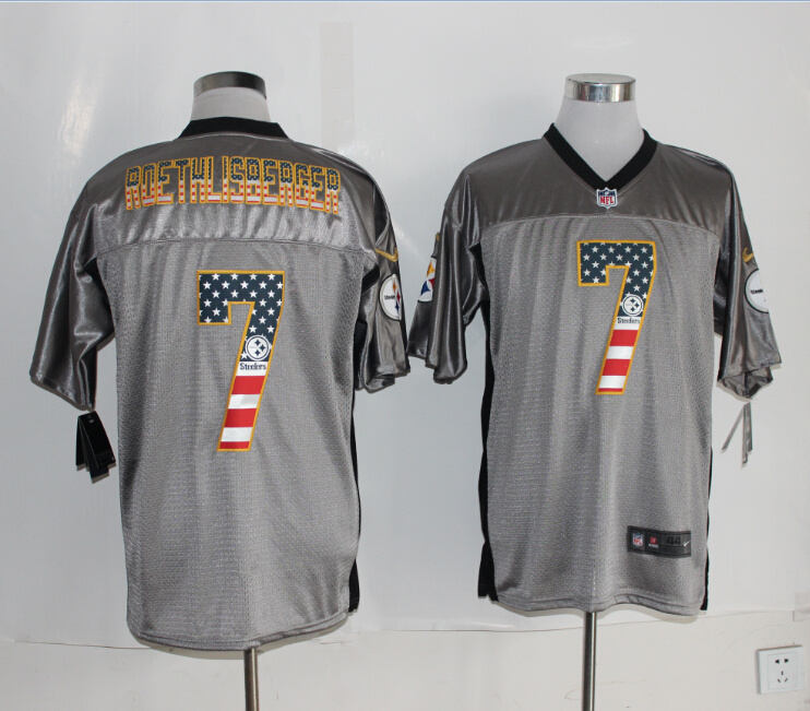 Nike Steelers 7 Ben Roethlisberger Grey USA Flag Elite Jersey