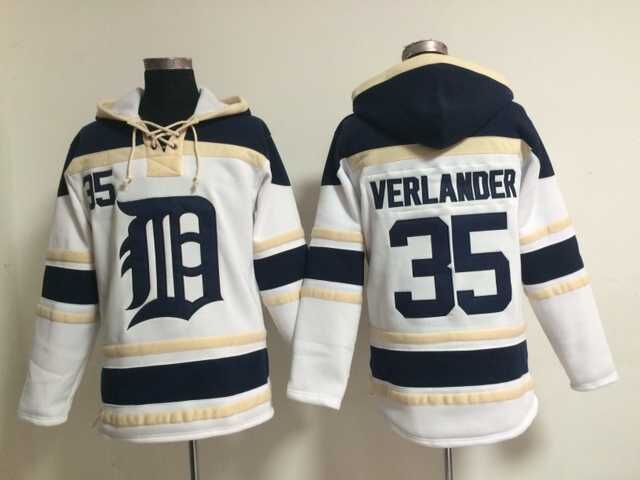 Tigers 35 Justin Verlander White All Stitched Hooded Sweatshirt