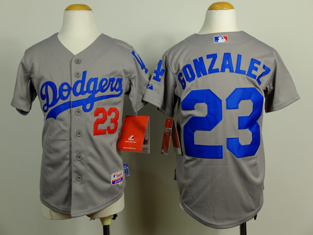 Dodgers 23 Gozalez Grey Youth Cool Base Jersey