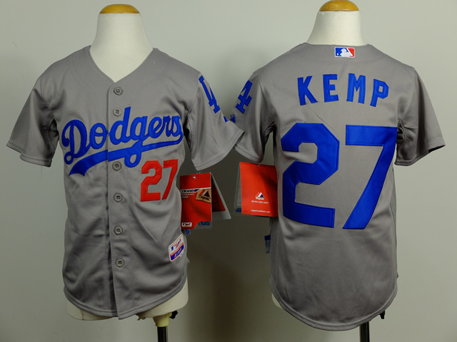 Dodgers 27 Kemp Grey Youth Cool Base Jersey