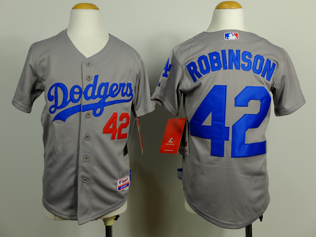 Dodgers 42 Robinson Grey Youth Cool Base Jersey