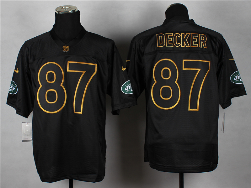 Nike Jets 87 Decker Black Elite 2014 Pro Gold Lettering Fashion Jerseys
