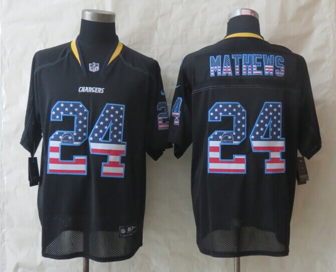 Nike Chargers 24 Mathews USA Flag Fashion Black Elite Jerseys