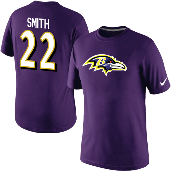 Nike Ravens 22 Smith Player Name & Number T-Shirt Purple1