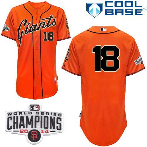 Giants 18 Cain Orange 2014 World Series Champions Cool Base Jerseys