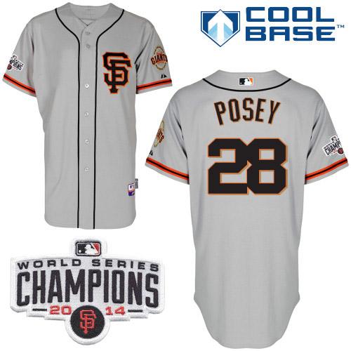 Giants 28 Posey Grey 2014 World Series Champions Cool Base Road 2 Jerseys