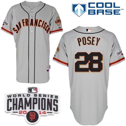 Giants 28 Posey Grey 2014 World Series Champions Cool Base Road Jerseys