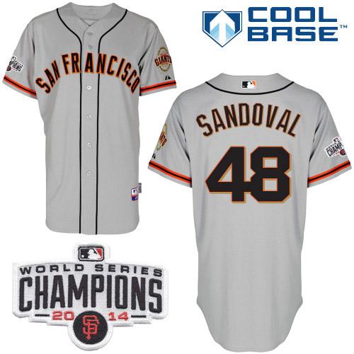 Giants 48 Sandoval Grey 2014 World Series Champions Cool Base Road Jerseys