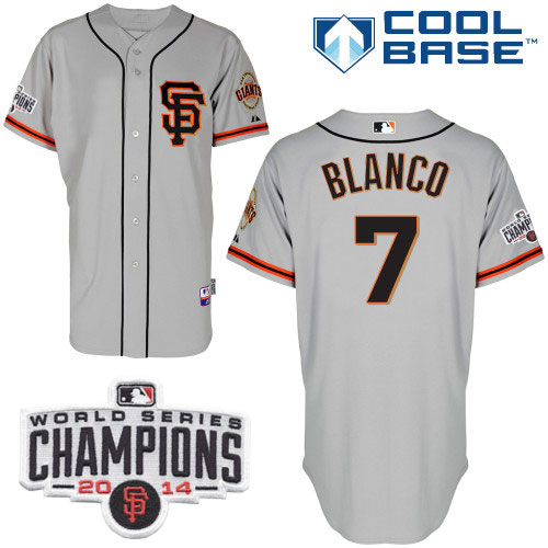 Giants 7 Blanco Grey 2014 World Series Champions Cool Base Road Jerseys
