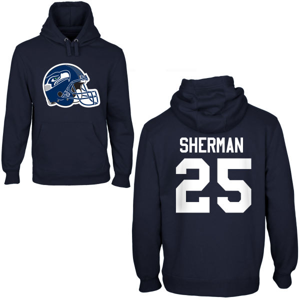 Nike Seahawks 25 Sherman Navy Blue Pullover Hoodies