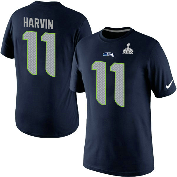Nike Seahawks 11 Harvin Blue 2015 Super Bowl XLIX T Shirts