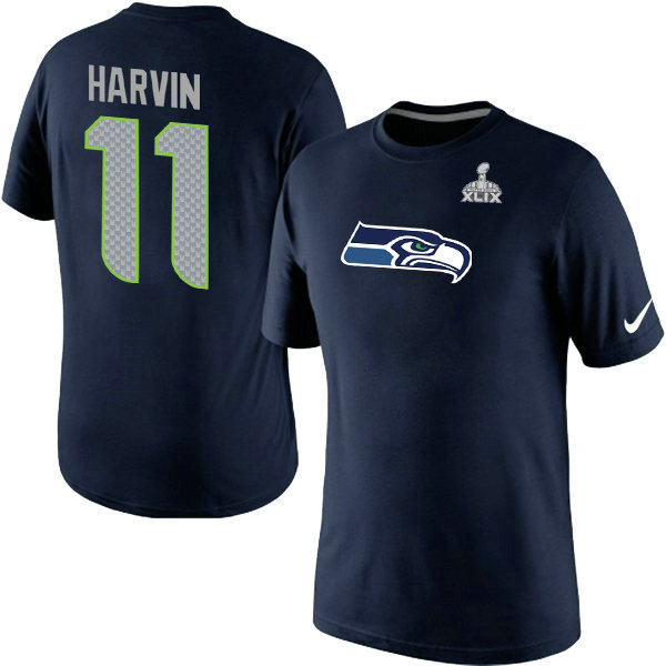 Nike Seahawks 11 Harvin Blue 2015 Super Bowl XLIX T Shirts2